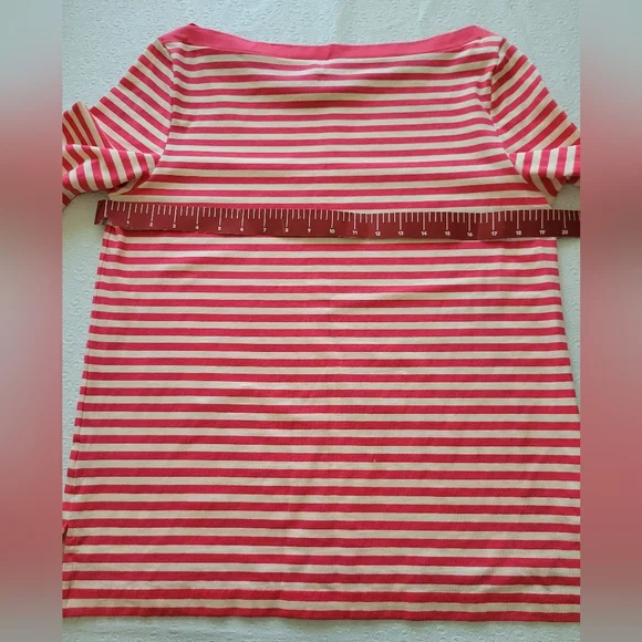 Kate Spade pink corral Stripe 3/4 Sleeve Boatneck Blouse Women’s Size XL - Picture 4 of 10
